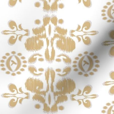 Ikat damask bohemian light tan beige gold white medium scale