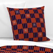 Spooky-Cute Halloween Checkered Spiderwebs on Pumpkin Orange with Purple and Black Stripes