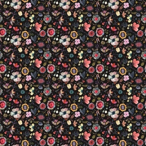 Mini Micro modern florals pattern black ditsy