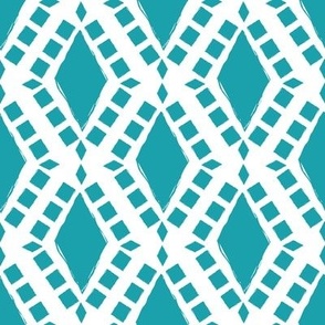 Blue White Diamond Geometric Blockprint Style