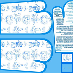 Aqua Blue Toile Oven Mitts Fabric Pattern Fat Quarter With Piece Pattern Cut And Sew by Kristie Hubler