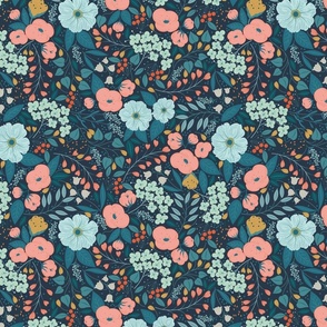 Flowers All Day Navy Medium scale 12''