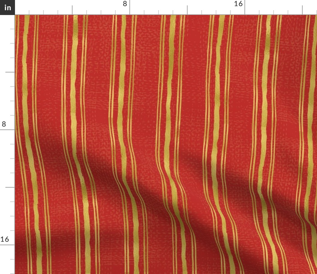 Rough Textural Stripe (Large) - Gold Foil on Poppy Red (TBS102)