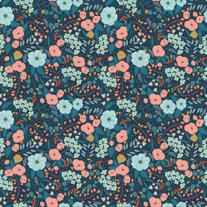 Flowers All Day Navy Small scale 9''