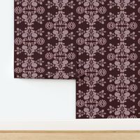 Ikat damask bohemian dark red burgundy wine large scale