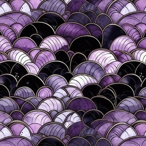Purple and Black Art Deco Watercolor Fan LG