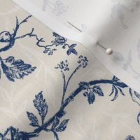 French Country Vintage Birds and Roses_Blue_Large