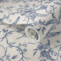 French Country Vintage Birds and Roses_Blue_Large