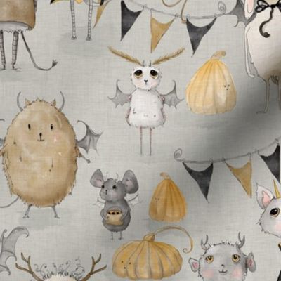 Shy Monsters-on light gray  (medium large scale). 