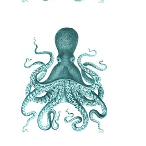 Octopus Kraken Large Scale in teal on White Under the Sea Home Decor
