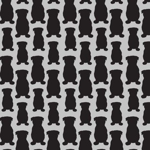 Black Pug Print on Gray, Mini , 28