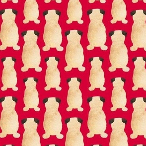 Christmas Pug Print on Red, 40
