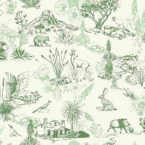 Texas Toile, Big Bend National Park, Blue, Green 12in repeat