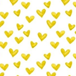 Yellow Watercolor Hearts in White - (M)