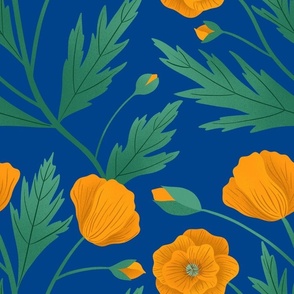Orange Poppies with Blue Background 15x15