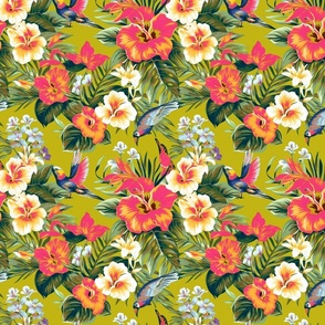 Tropical design hummingbirds green olive