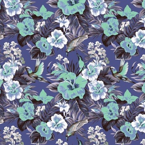 Tropical design hummingbirds blue