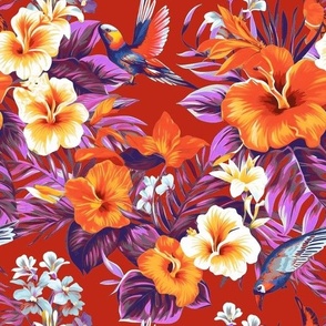 Tropical design hummingbirds red