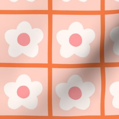 Flower Grid Bright Orange and Pink 