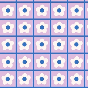 Flower Grid Purple and Blue / Floral Checkerboard Blue and Purple