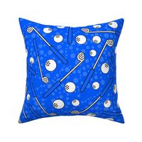Large Scale Golf Clubs and Balls on Cobalt Blue