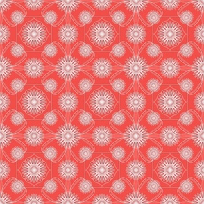 Spiral Flower, White on Red, Summer Flowers Collection