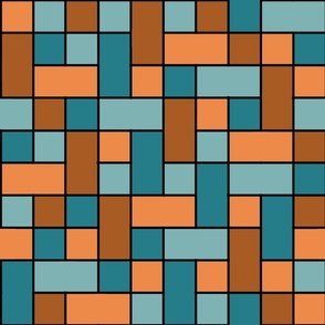 Squares and Rectangles in Teal and Orange - Flat with lines