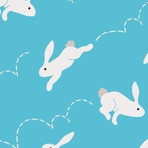 Bunny Hop - rabbits on turquoise blue - medium