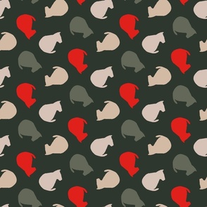 Dog Silhouette-berry bright red, muted green and offwhite on dark green-9x6in