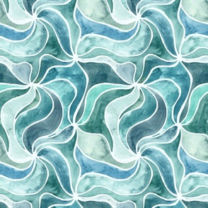 Shades of Blue Stained Glass Retro Waves