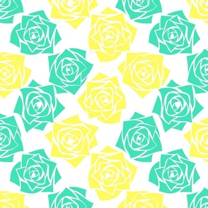 L Colorful Roses – Mint Green Rose and Lime Yellow Rose on White - Classic Chevron Stripes – ZigZag – Vertical stripes - Mid Century Modern inspired (MOD) - Vintage – Minimalist Florals - Geometric Floral