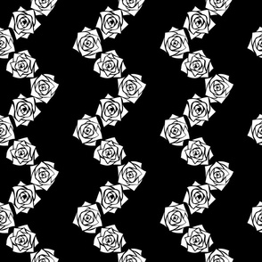 M Roses – White Rose on Deep Black - Classic Chevron Stripes – ZigZag – Black and White Vertical stripes - Mid Century Modern inspired (MOD) - Vintage – Minimal Flower - Geometric Floral