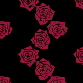 L Roses – Burgundy Red Rose on Deep Black - Classic Chevron Stripes – ZigZag – Vertical stripes - Mid Century Modern inspired (MOD) - Vintage – Minimalist Flowers - Geometric Florals