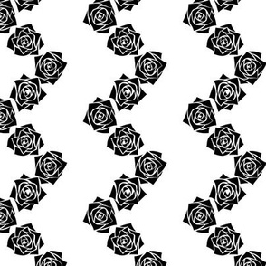 S Roses – Deep Black Rose on White - Classic Chevron Stripes – ZigZag – Black and White Vertical stripes - Mid Century Modern inspired (MOD) - Vintage – Minimal Floral - Geometric Florals