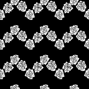 M Roses – White Rose on Deep Black - Classic Chevron Stripes – ZigZag – Black and Wite Horizontal stripes - Mid Century Modern inspired (MOD) - Vintage – Minimal Floral - Geometric Florals