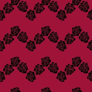 M Roses – Black Rose on Crimson Red - Classic Chevron Stripes – ZigZag – Horizontal stripes - Mid Century Modern inspired (MOD) - Vintage – Minimal Floral - Geometric Florals