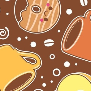 Coffee and Donuts - Brown Background- Large Scale