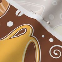 Coffee and Donuts - Brown Background- Medium Scale