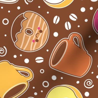 Coffee and Donuts - Brown Background- Medium Scale