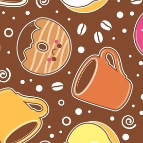 Coffee and Donuts - Brown Background- Medium Scale