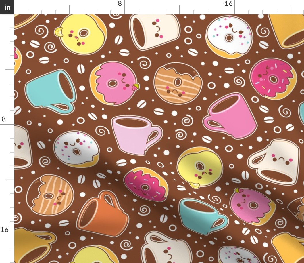 Coffee and Donuts - Brown Background- Medium Scale