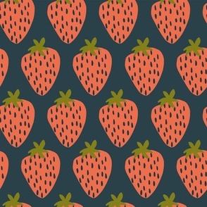 Large Strawberries on Navy