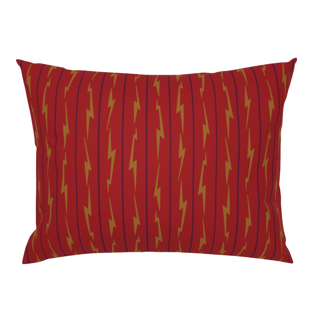 vertical stripes of lighting, 1 ¼" wide- cranberry & ocher on red