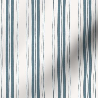 Denim Blue Hand Drawn Rustic Farmhouse Textured Thick and Thin Stripes