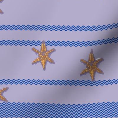 Lavendar Christmas - Embroided Gold stars and wavely lines