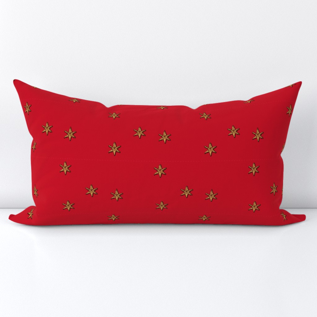 Red Christmas - Gold Stars Embroided