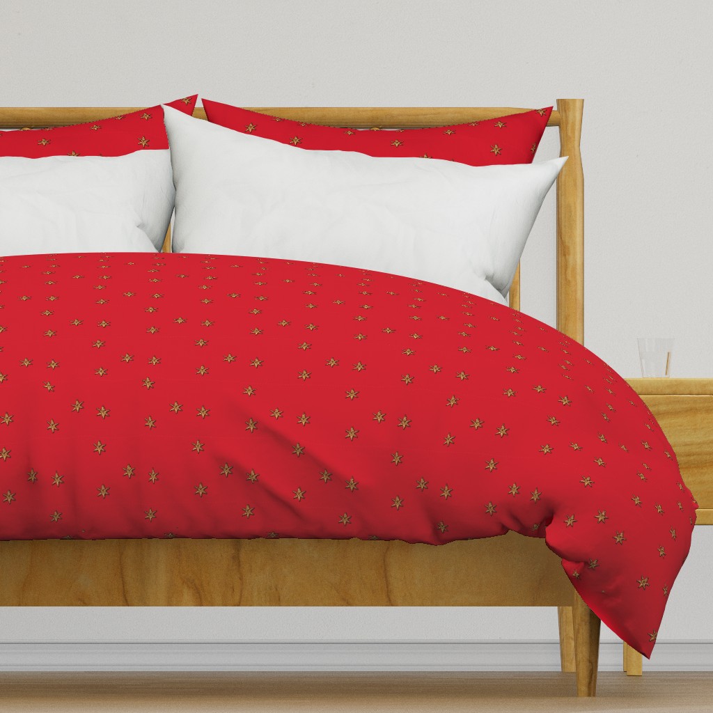 Red Christmas - Gold Stars Embroided