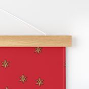Red Christmas - Gold Stars Embroided