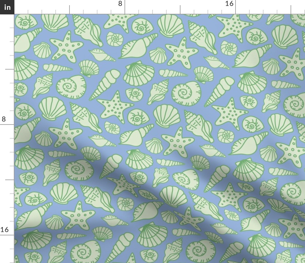 Green and Blue Beach Shells Pattern