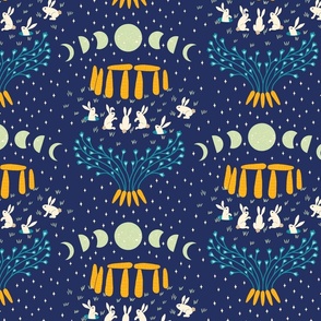 Carrot Henge Rabbits moon phases - midnight blue - medium